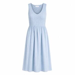 Faithfull The Brand Matera Smocked Cotton Midi Dress Sky Light Blue Size 6